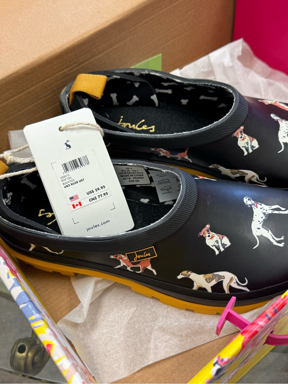 Joules Women’s Black Dog-Print Rain Clogs Size 7 - Picture 5 of 6